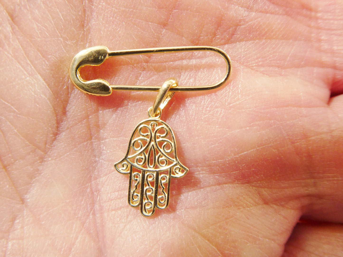 14k real solid yellow gold baby evil eye newborn pin brooch