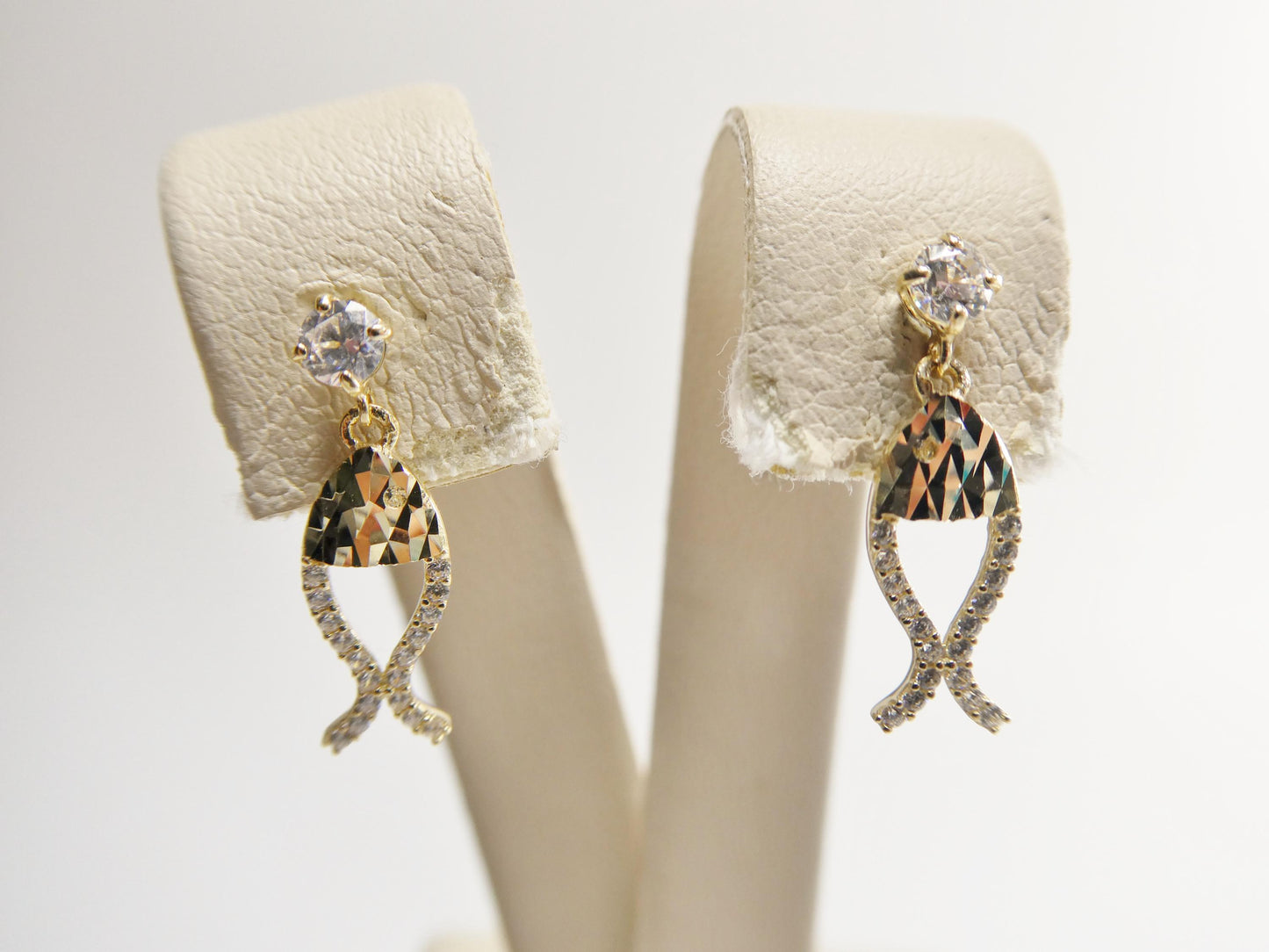 real 10k solid yellow gold fish dangling push post earrings