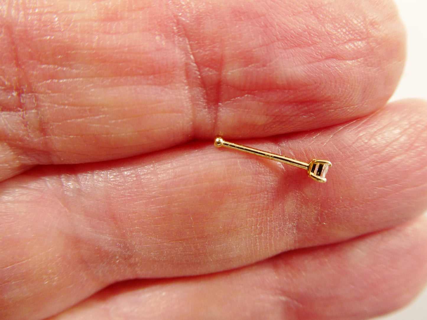 14k real solid yellow gold 2MM stone long post square stud nose ring