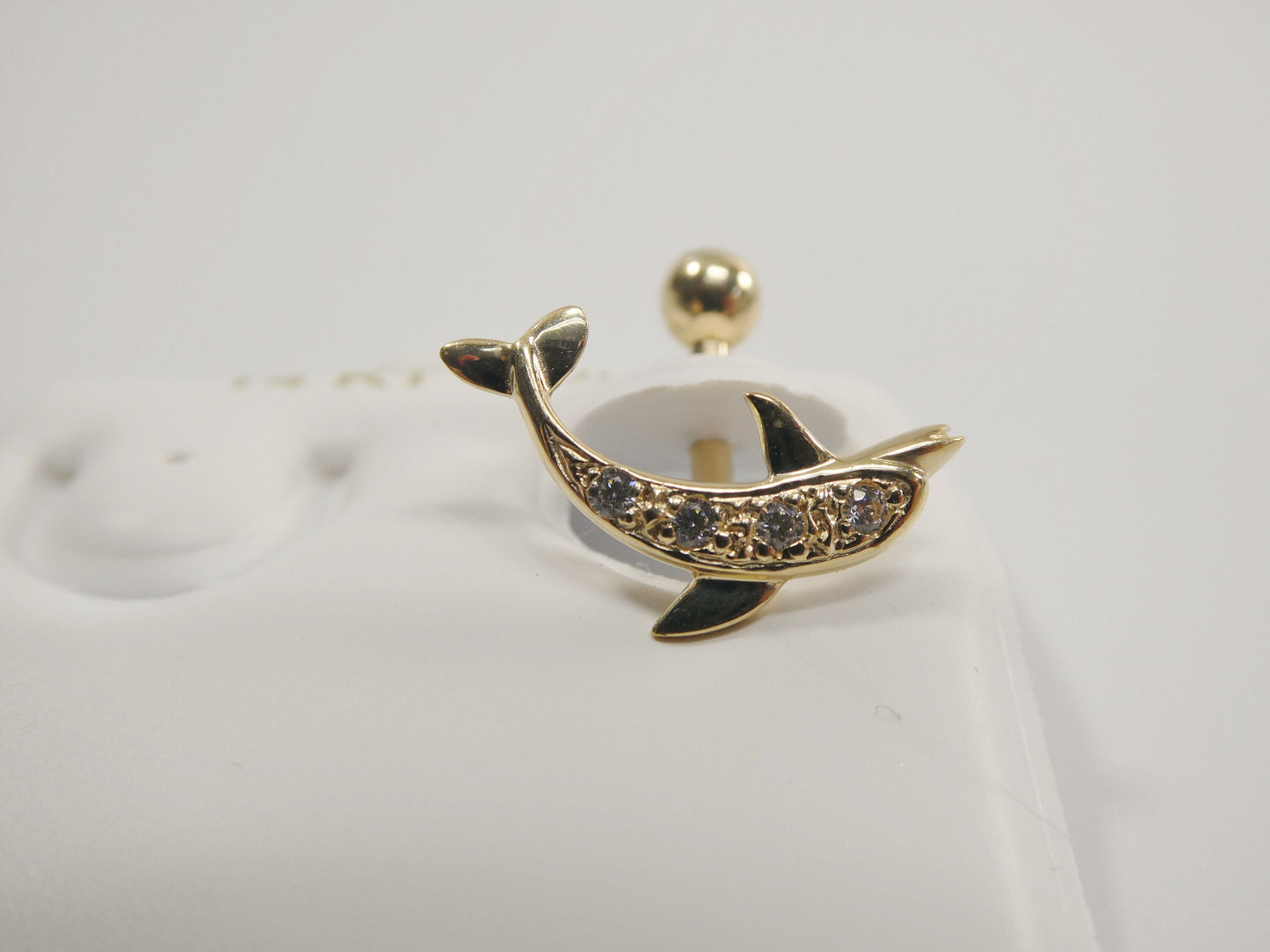 14k real solid yellow gold fish shape belly button ring piercing