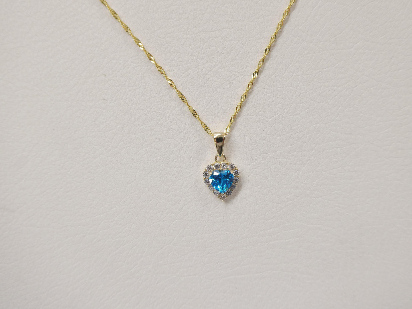10k real solid yellow gold 16 inch necklace and color stone heart pendent set