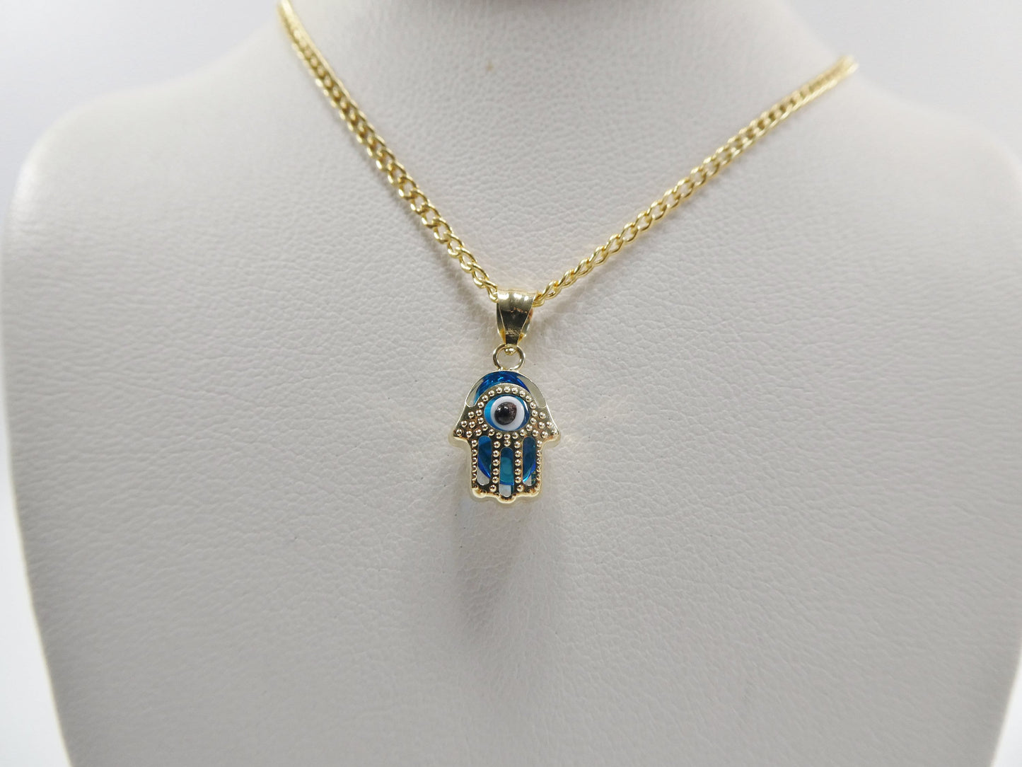real 14k solid yellow gold 16 inch curb chain and evil eye pendent charm