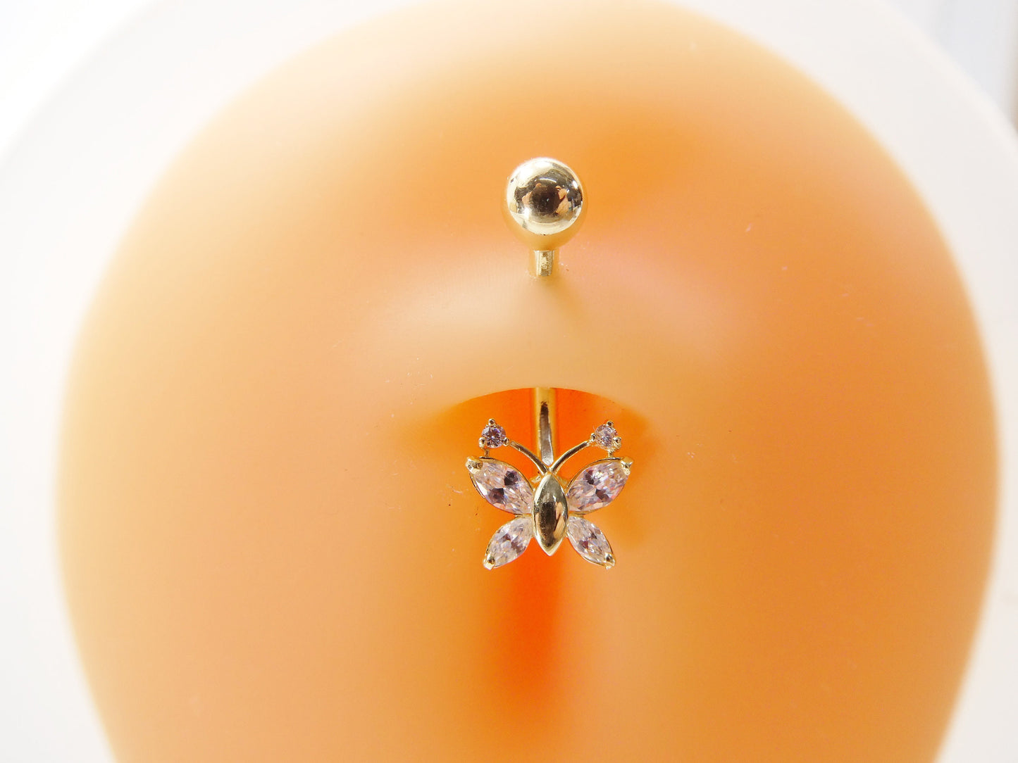 14k real solid yellow gold butterfly belly button ring piercing