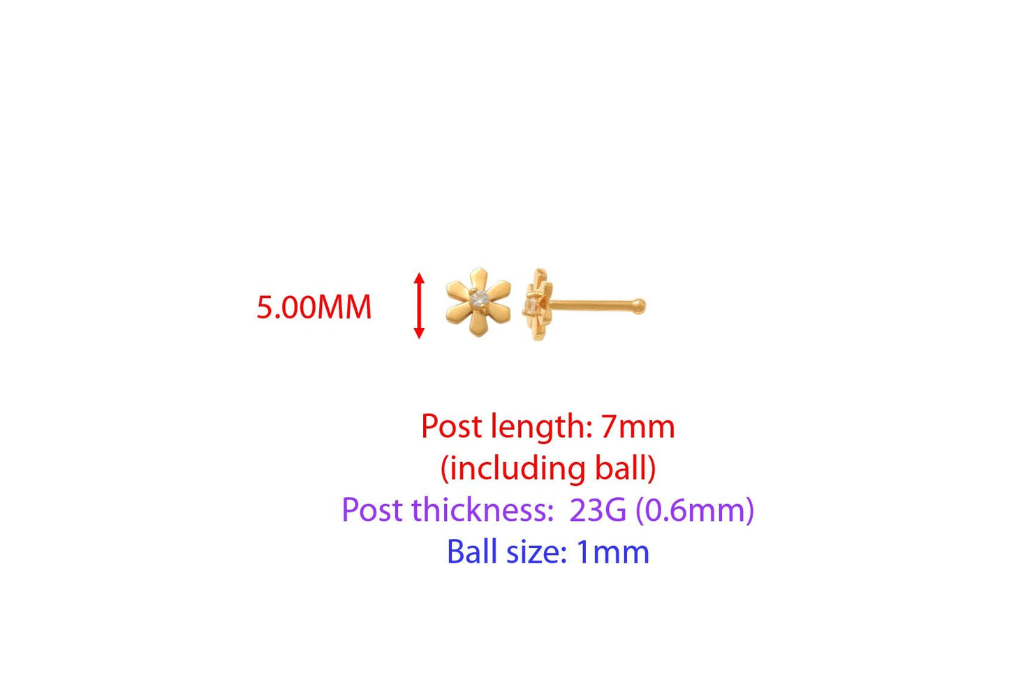 14k real solid yellow gold polish flower stud nose ring