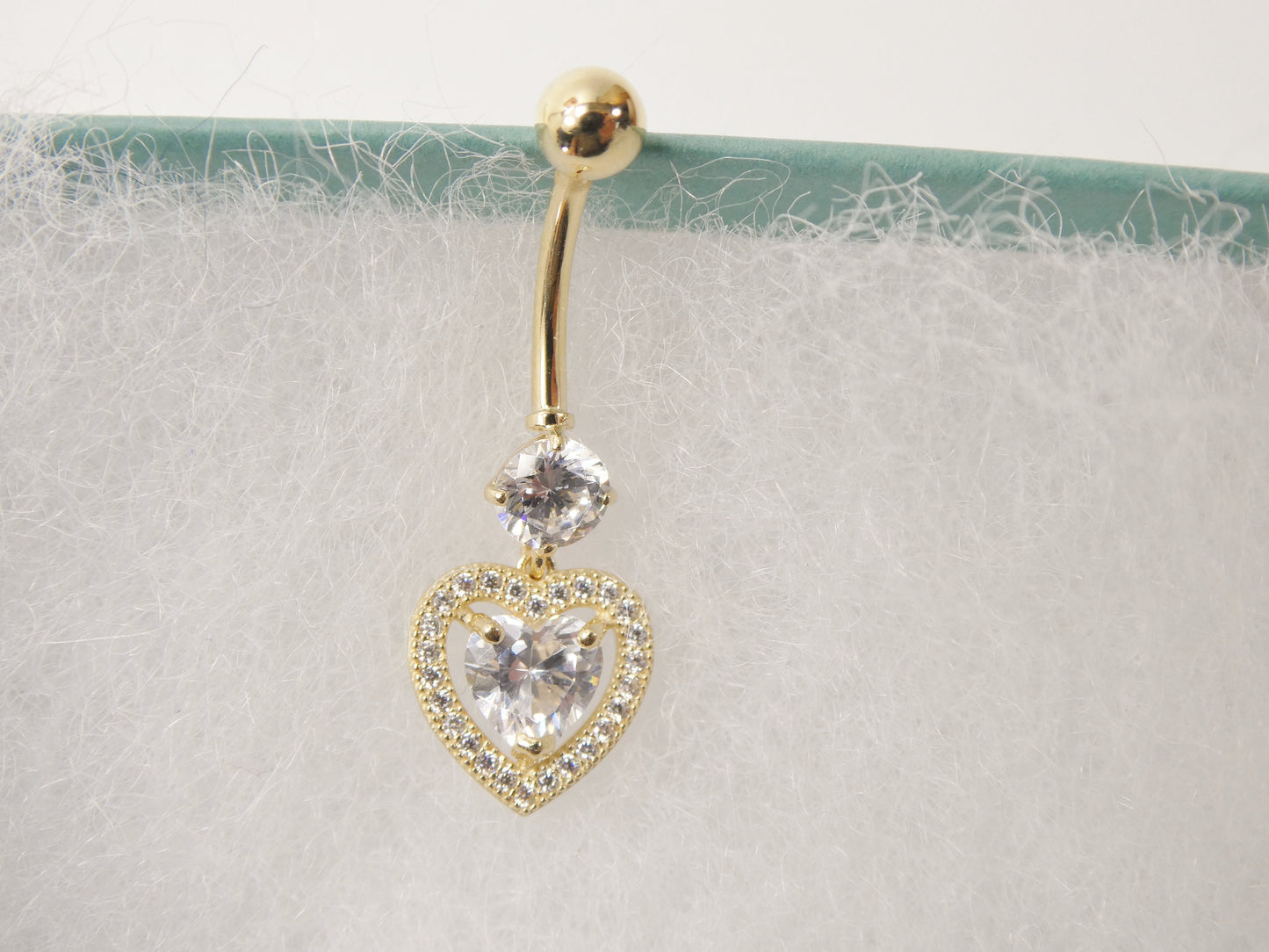 14k real solid yellow gold large heart drop belly button ring piercing