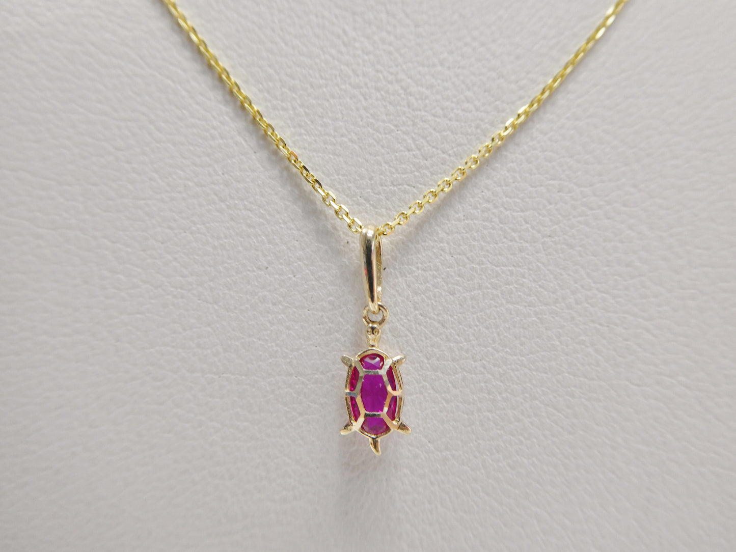 14k real solid yellow gold tiny color stone turtle pendent and cable necklace