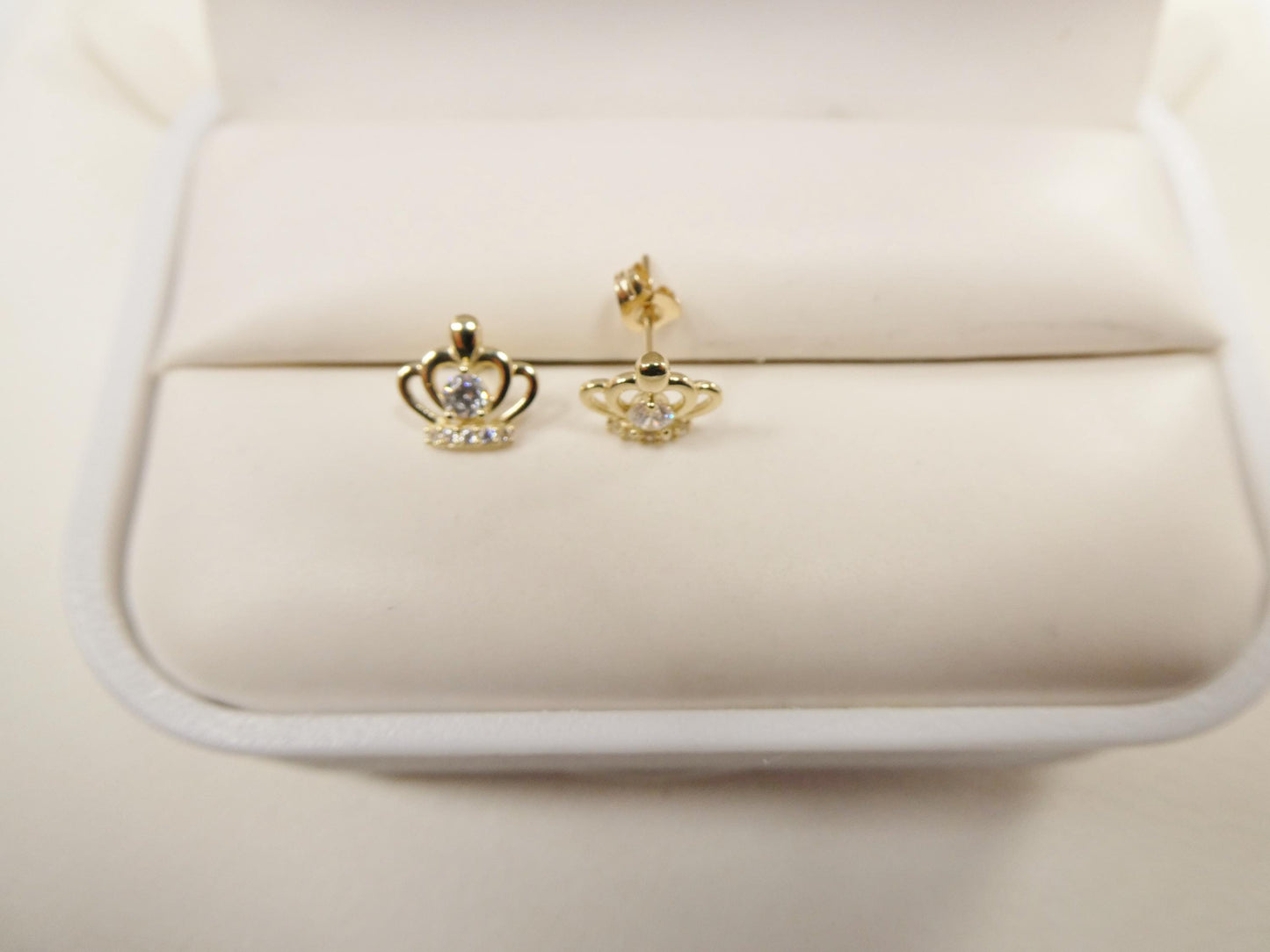 real 10k solid yellow gold crown style push post circle stud earrings