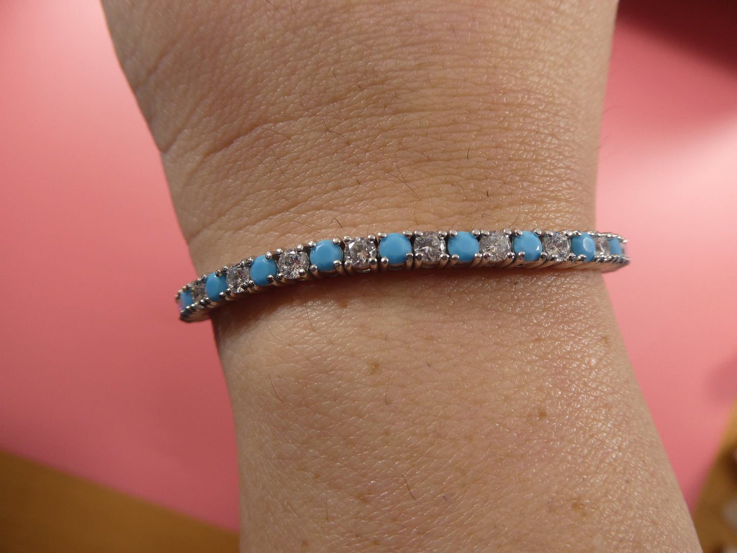 3mm 7 Inch turquois tennis bracelet real 925 sterling silver
