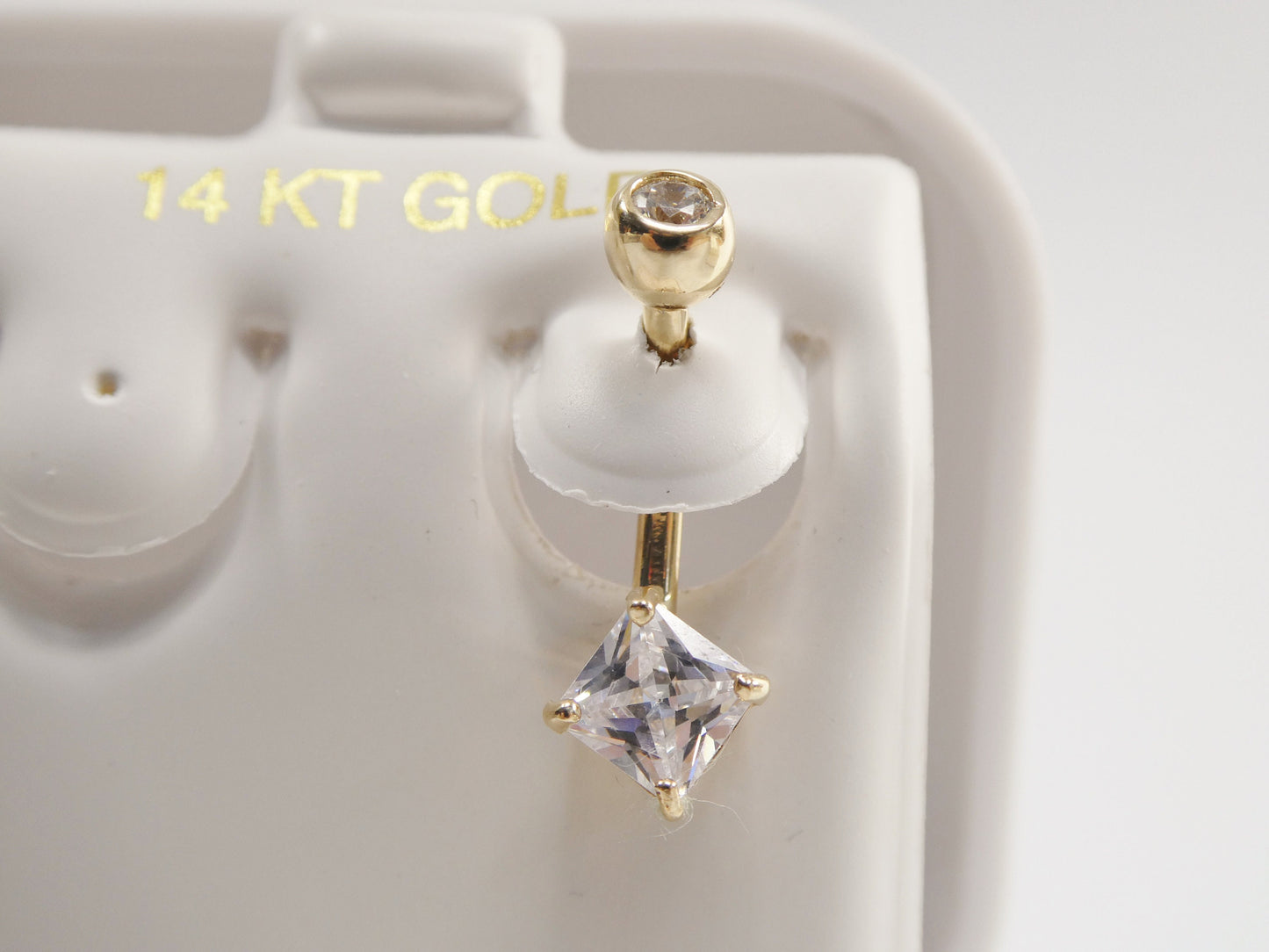 14k real solid yellow gold 5mm square stone belly button ring piercing