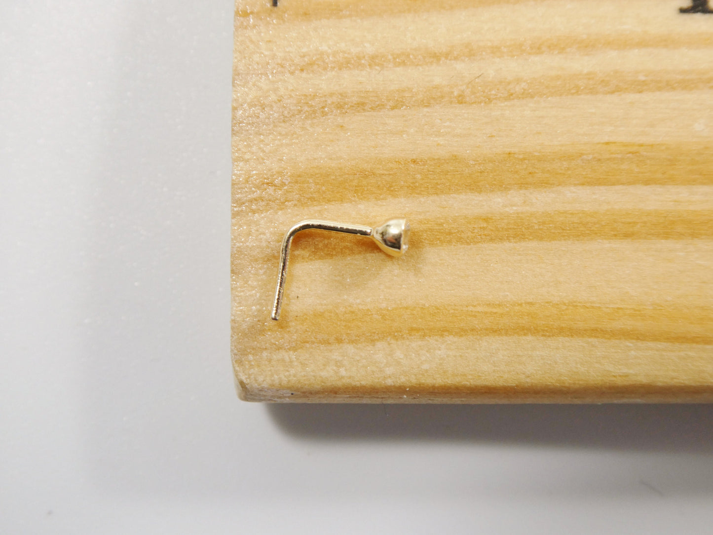 14k real solid yellow gold L SHAPE stud nose ring