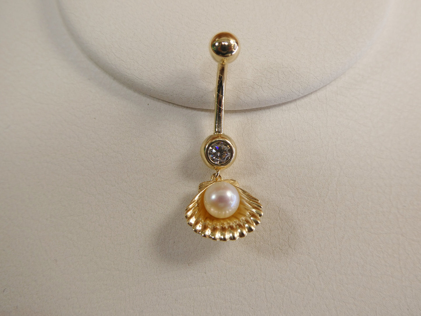 14k real solid yellow gold freshwater pearl shell belly button ring piercing