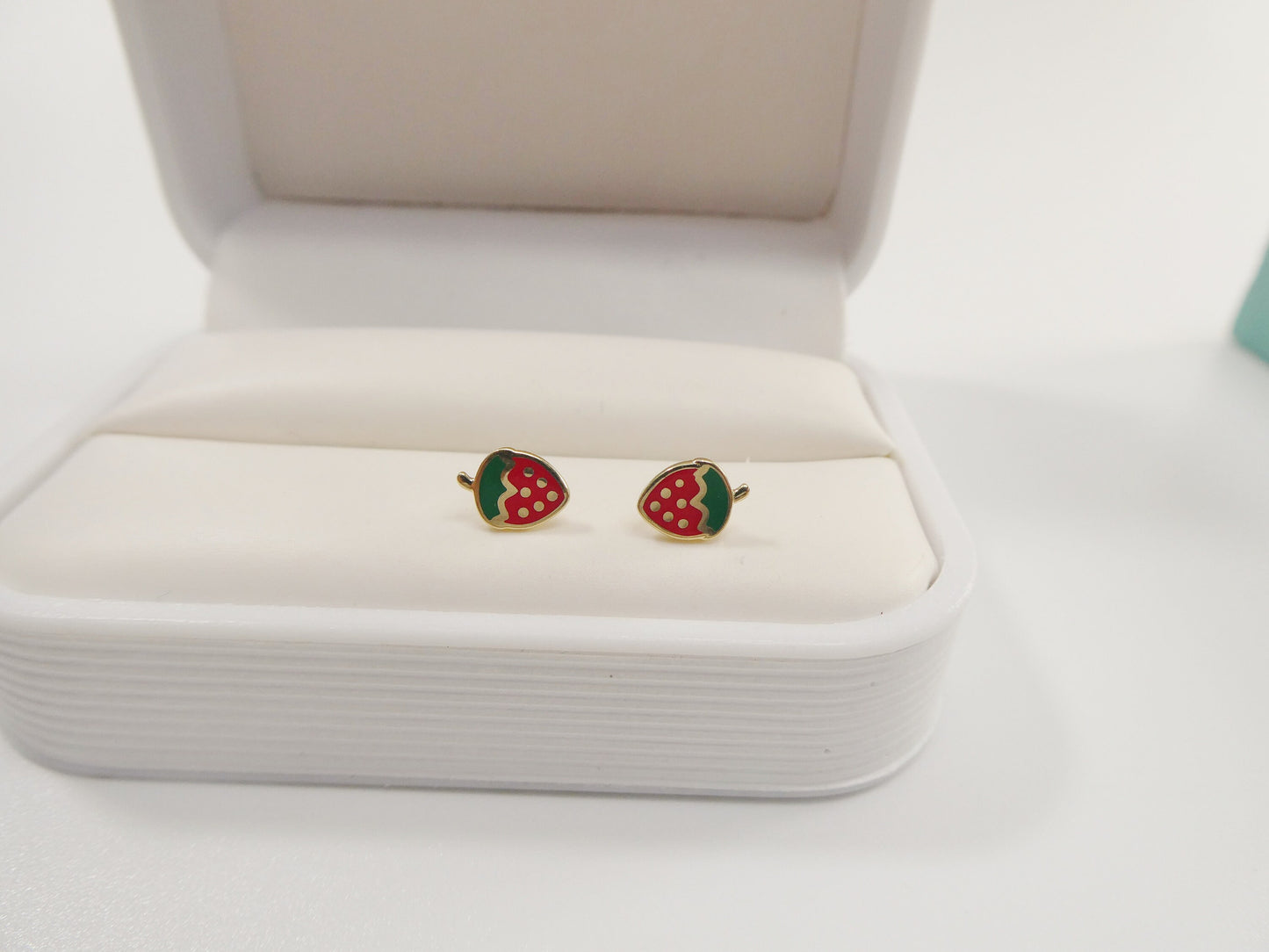 10k real solid gold kids enamel strawberry screw post earrings