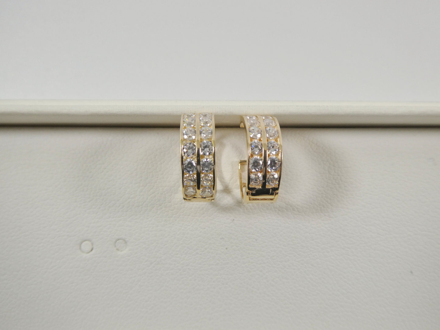 real 10k solid yellow gold 2 line prong setting huggie hoop 13mm earrings