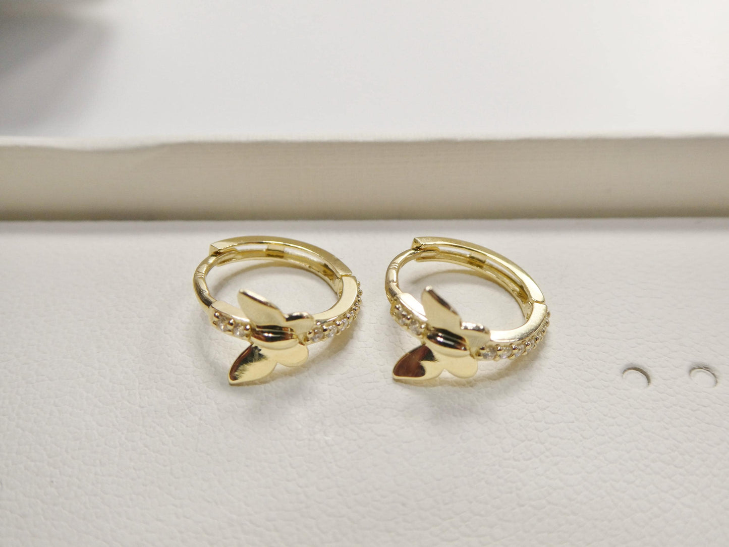 real 10k solid yellow gold designer butterfly hoop huggie earrings
