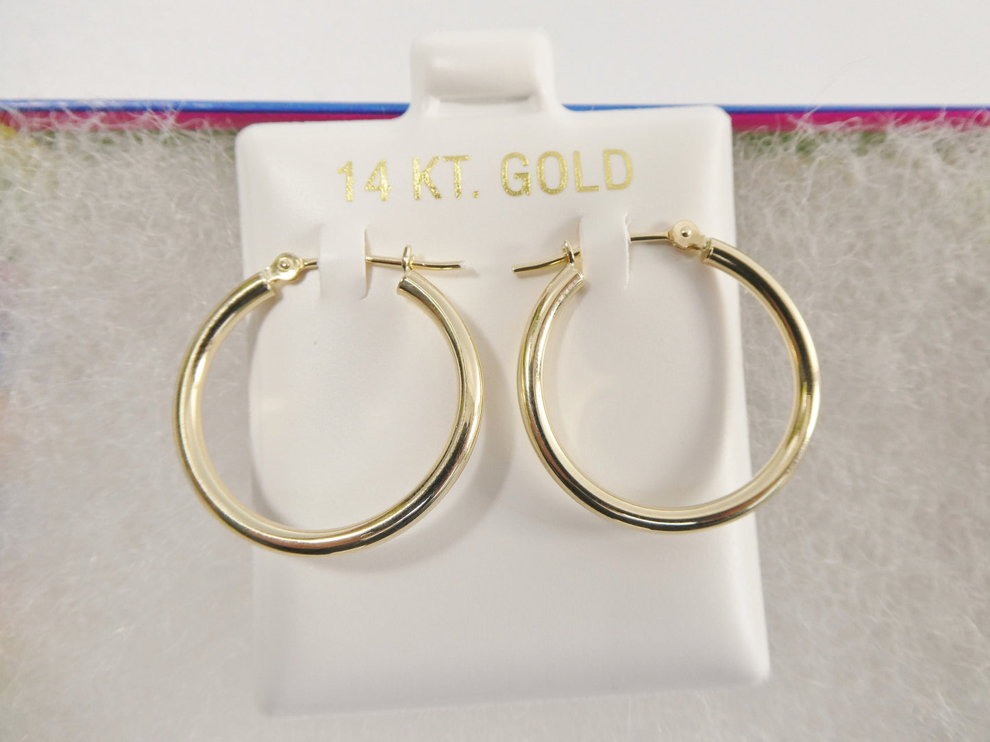 14K real solid yellow gold 2mm / 22mm round hoop earring snap closure high polish finish