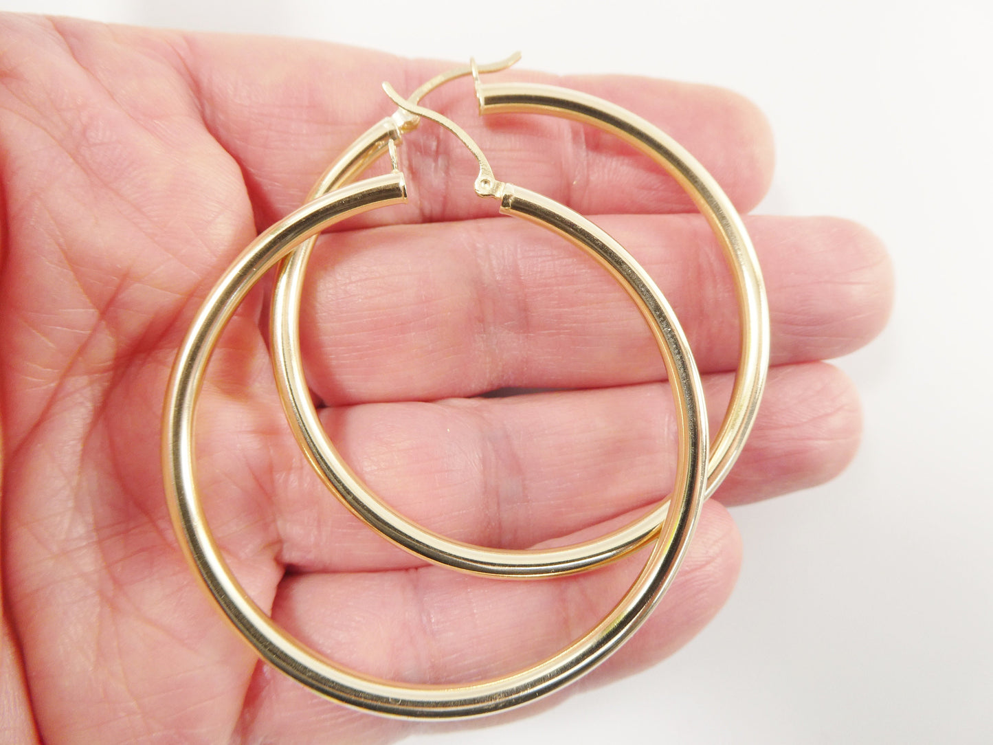 real 10k solid yellow gold plain high polish 50mm hoop huggie earrings