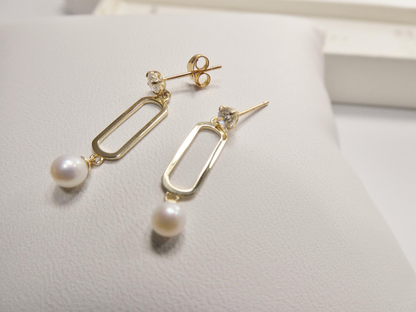 real 10k solid yellow gold paperclip dangling push post earrings