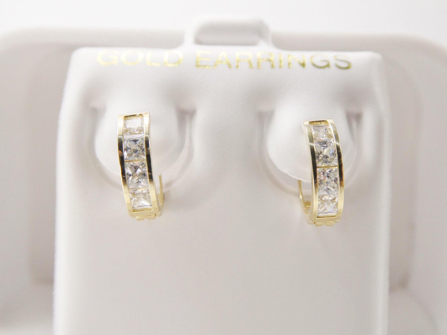 real 10k solid yellow gold square-cut stone hoop huggie earring