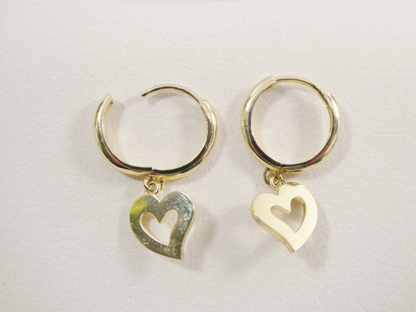 real 10k solid yellow gold plain heart dangle hoop huggie earrings