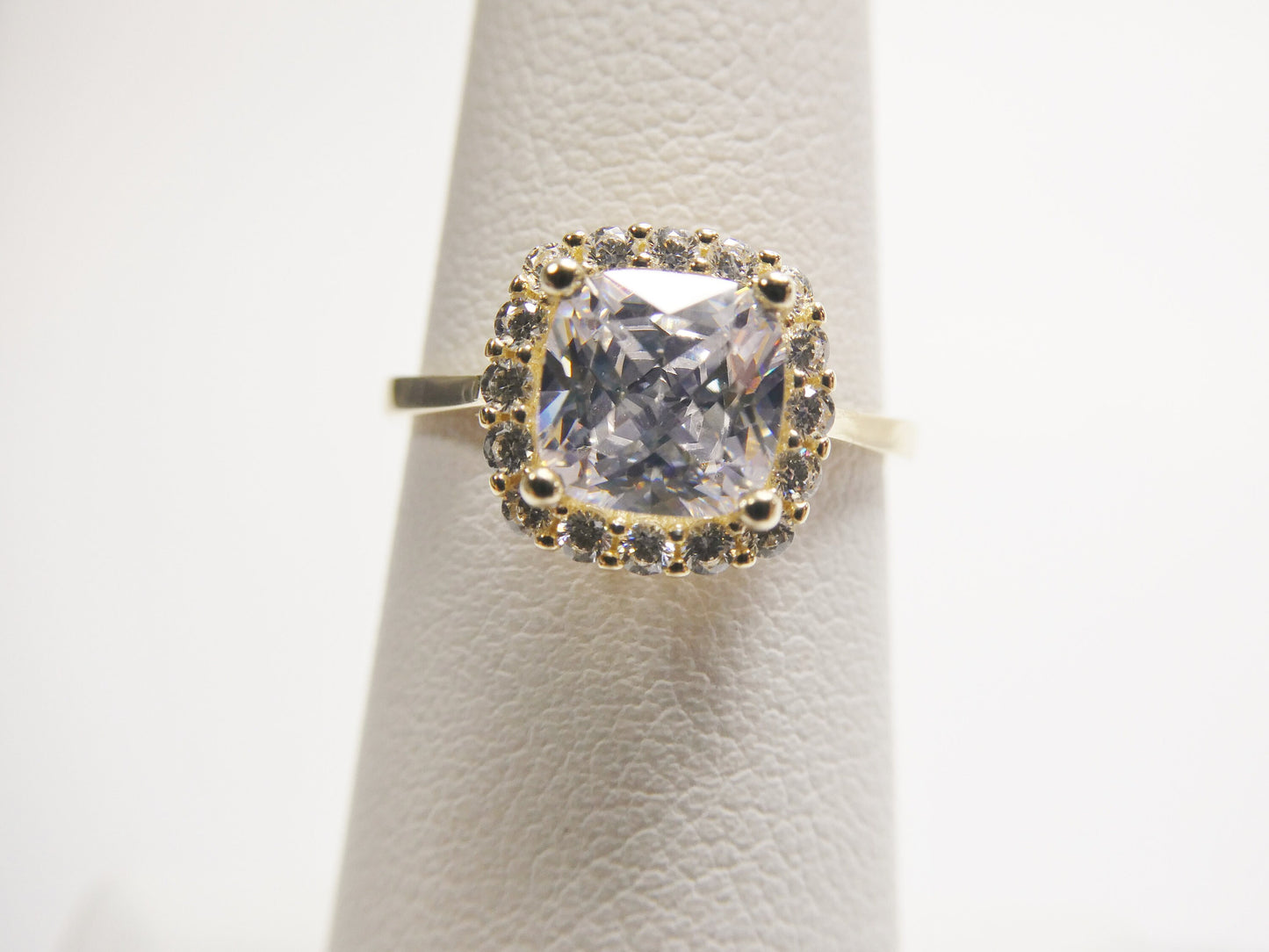 14k real solid yellow gold engagement cushion cut cubic zirconia ring