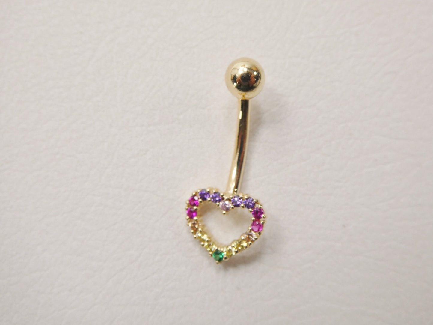 14k real solid yellow gold rainbow heart belly button ring piercing