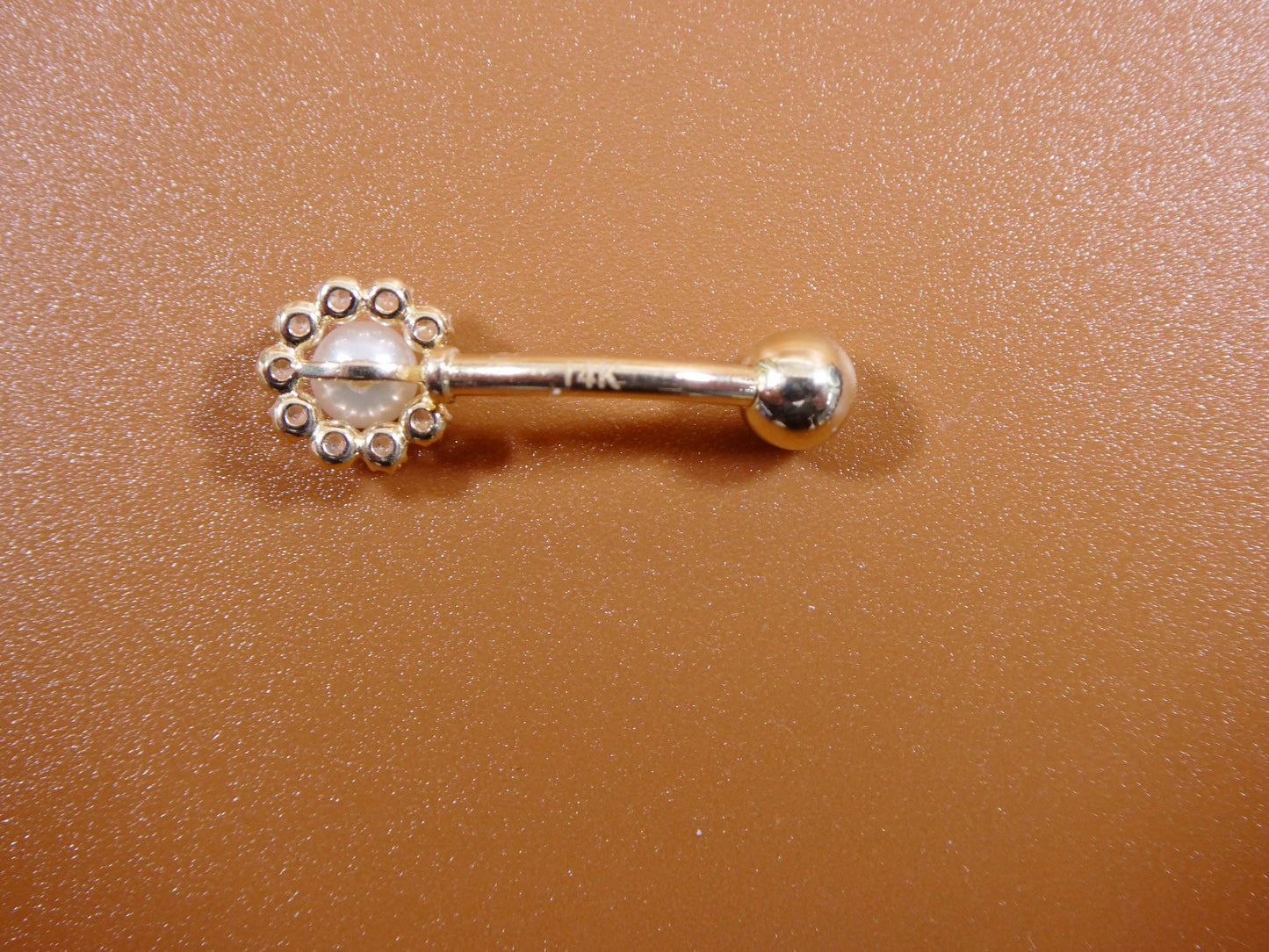 14k real solid yellow gold freshwater pearl belly ring