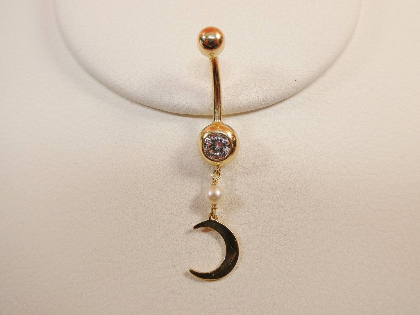 14k real solid yellow gold dangling moon belly button ring piercing