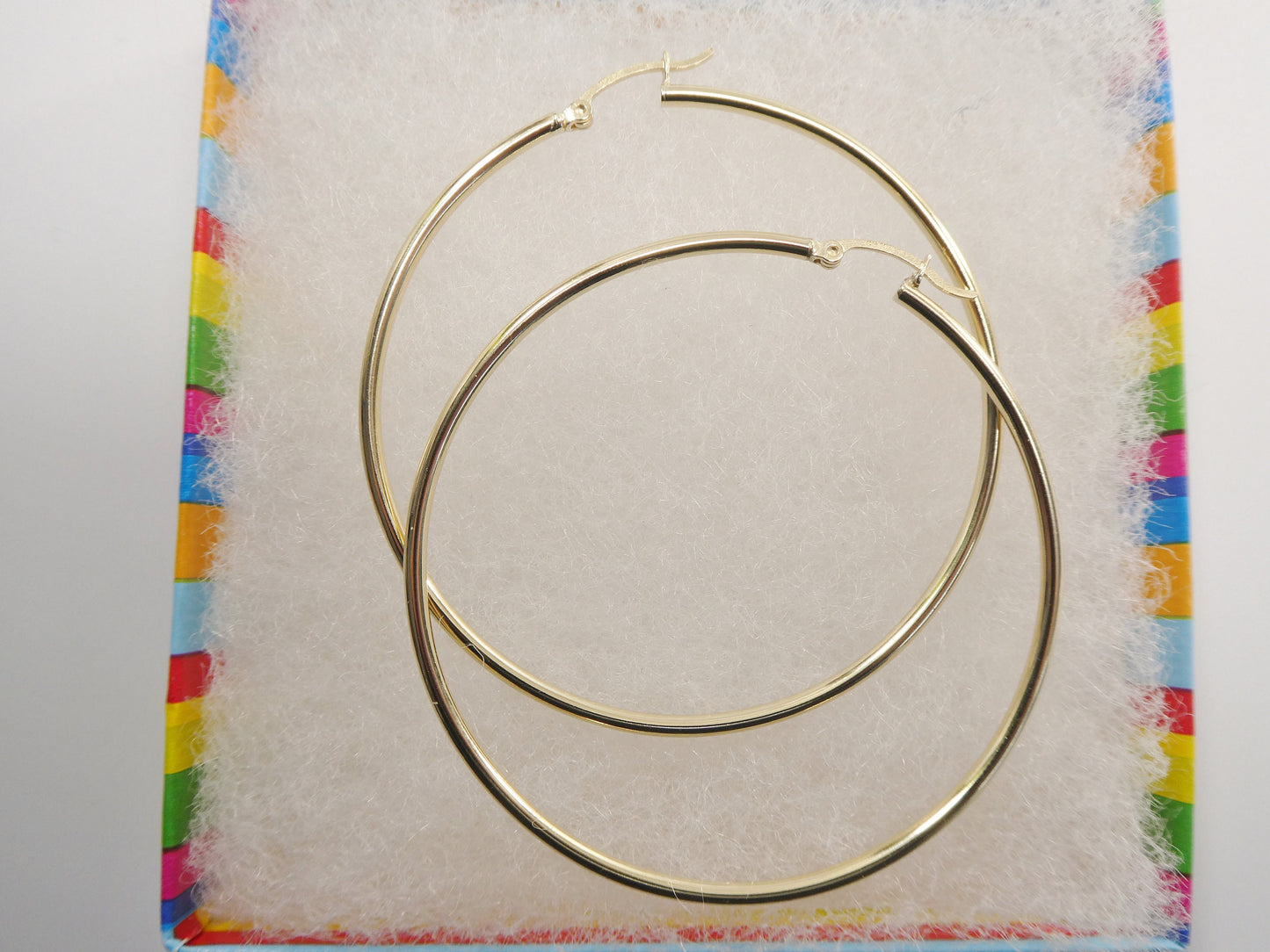 real 10k solid yellow gold plain high polish 60mm hoop earrings