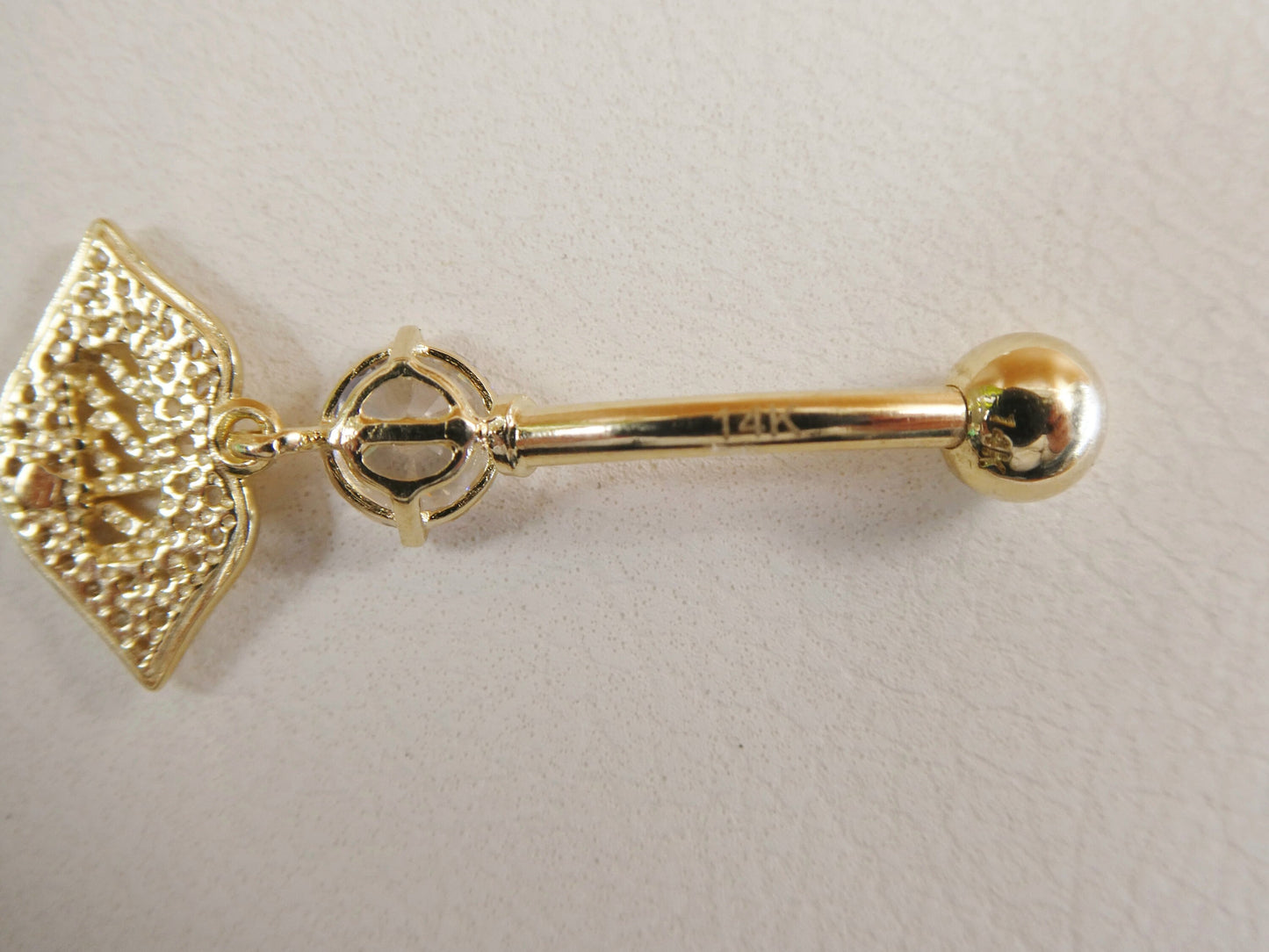 14k real solid yellow gold dangling logo kiss lips belly button ring piercing