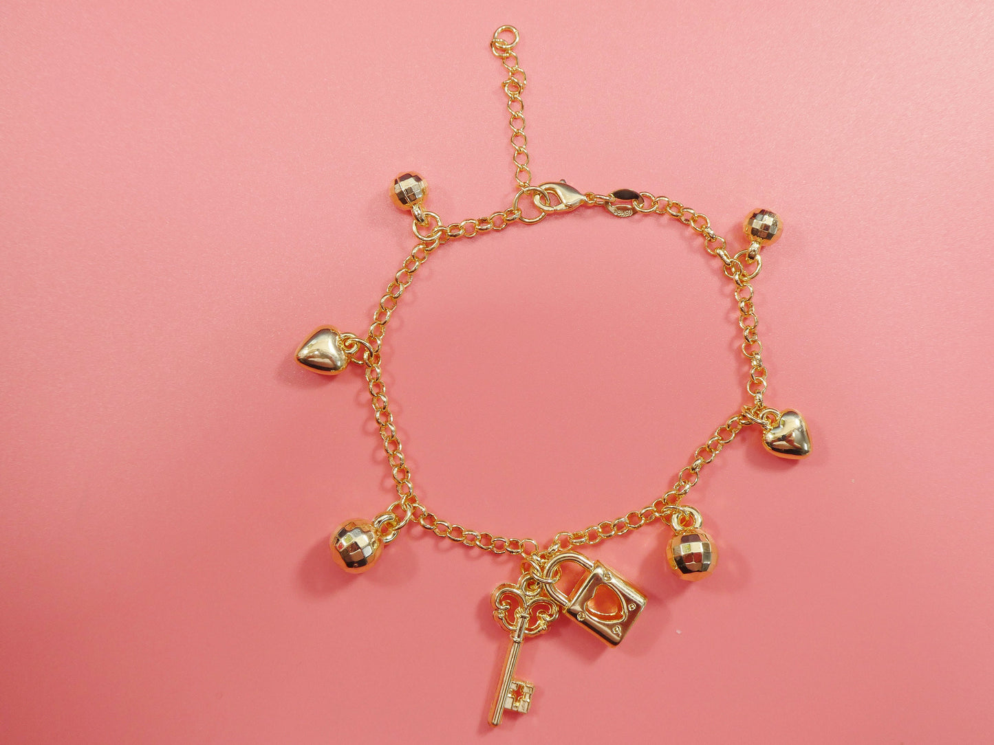 7 inch 18k gold filled adjustable with extension charm ladies bracelet