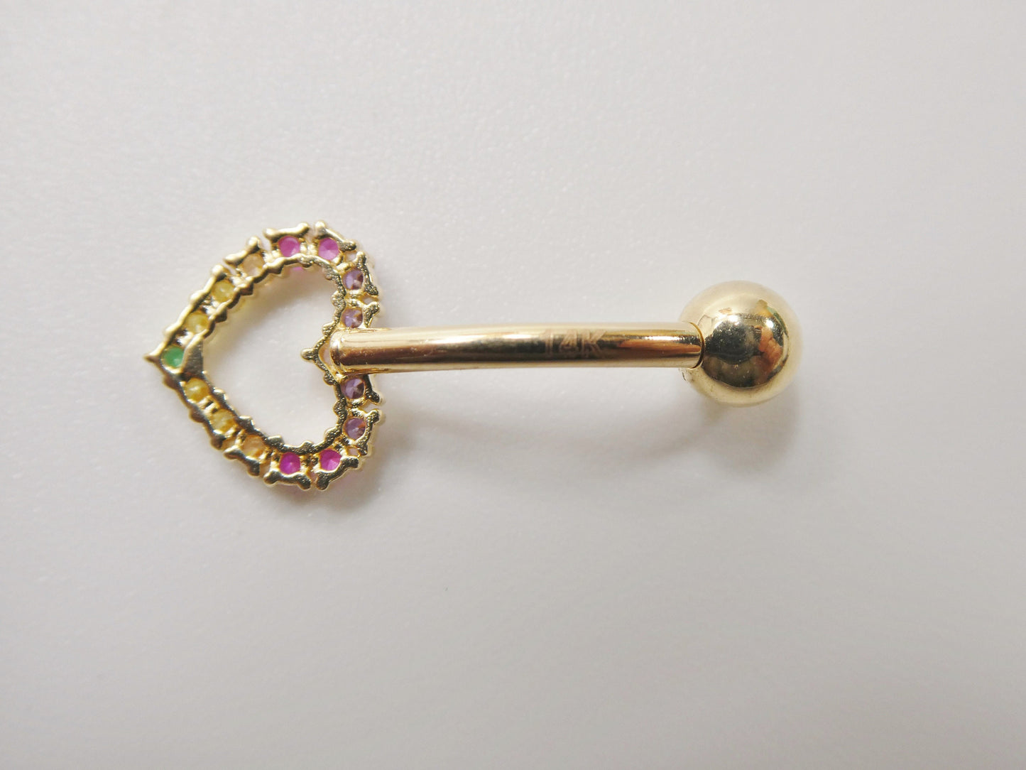 14k real solid yellow gold rainbow heart belly button ring piercing