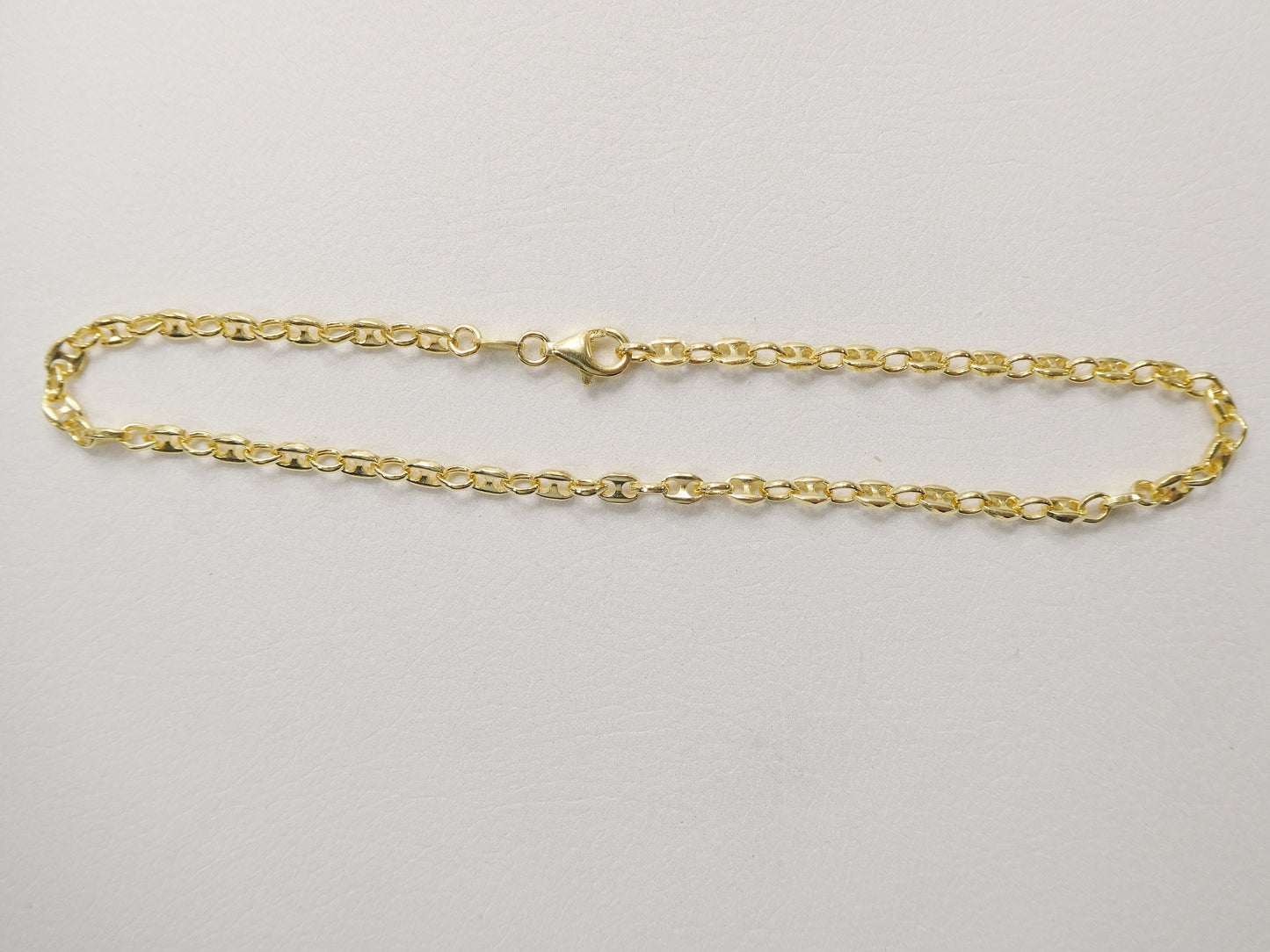 Real 925 sterling silver 10 inch mariner anklet 14k yellow gold finish