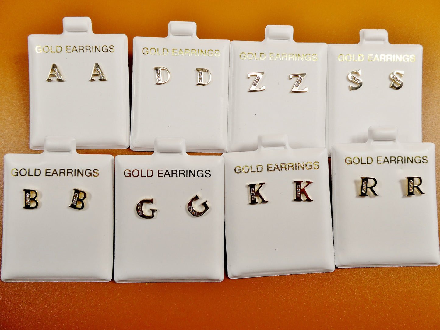 10K real solid yellow gold alphabet initial push back stud earrings