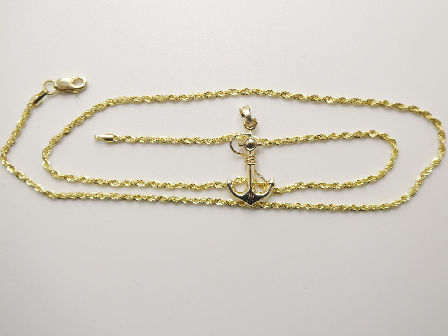 14k real solid yellow gold anchor pendent and robe necklace