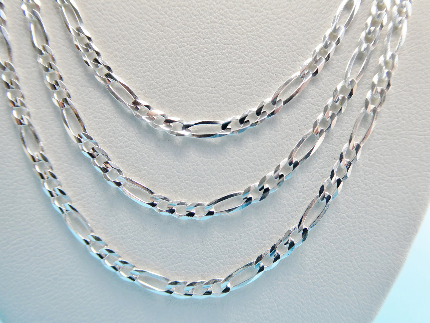 real 925 sterling silver 2.6mm Italian concave figaro solid chain lobster lock clasp