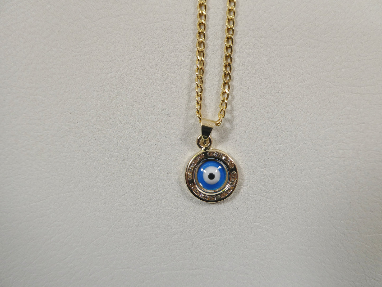 real 14k solid yellow gold 16 inch curb chain and evil eye pendent charm