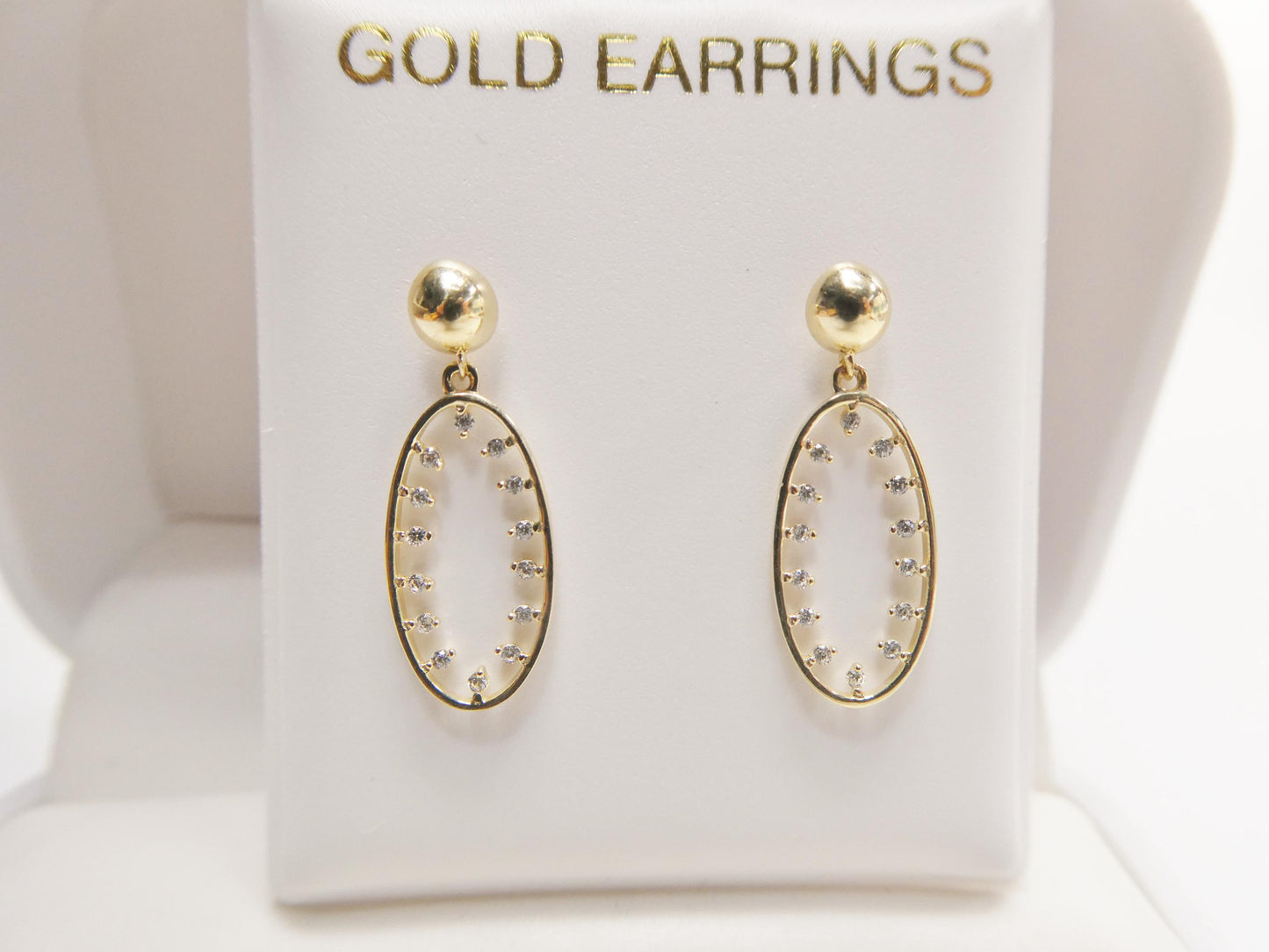 real 10k solid yellow gold oval drop dangling push post earrings