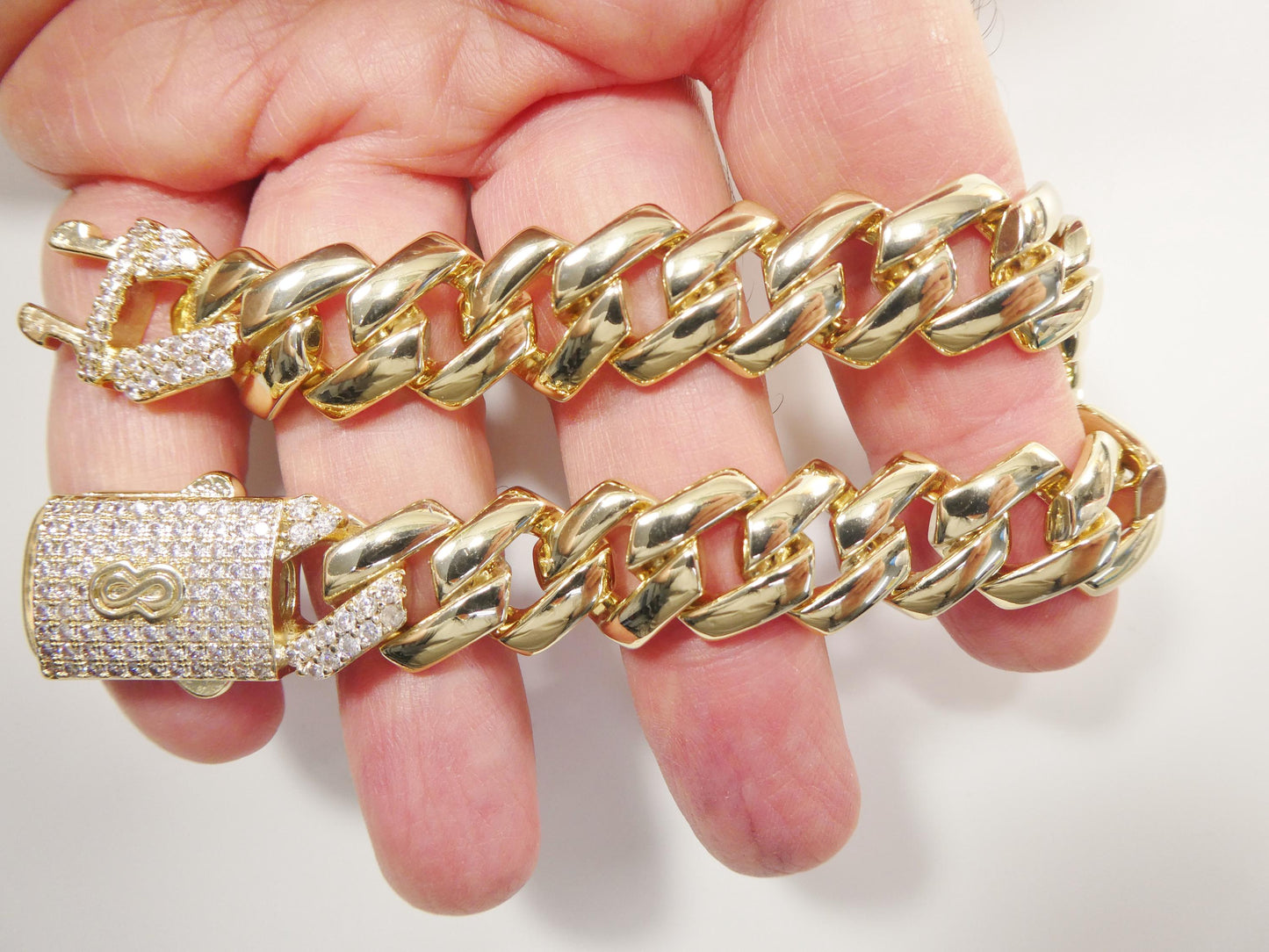 14k gold filled 14mm Monaco Cuban necklace set