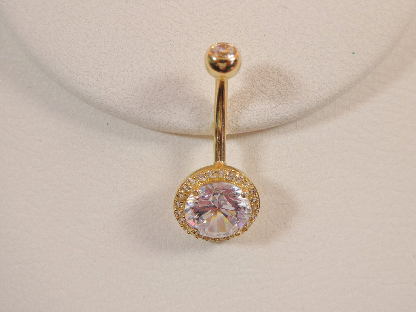 14k real solid yellow gold large stone belly button ring piercing