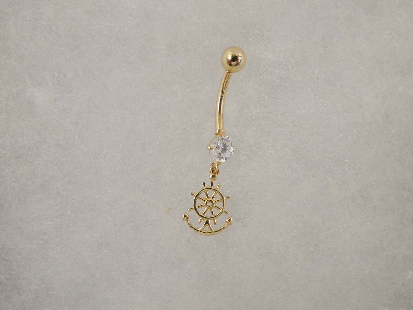 14k real solid yellow gold dangling steering wheel anchor belly button ring piercing