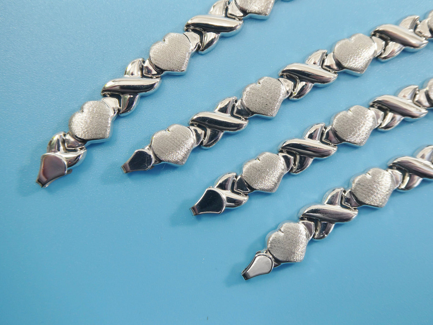 REAL 925 STERLING SILVER 6.5 / 7 / 8 / 10 inch xoxo satin heart super high polish bracelet