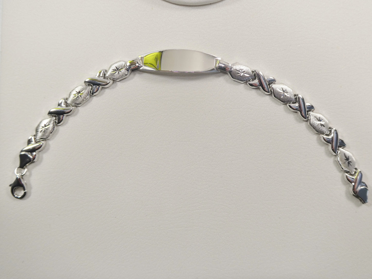 real 925 sterling silver stampato ID bracelet xo xo x heart 14k white gold finish