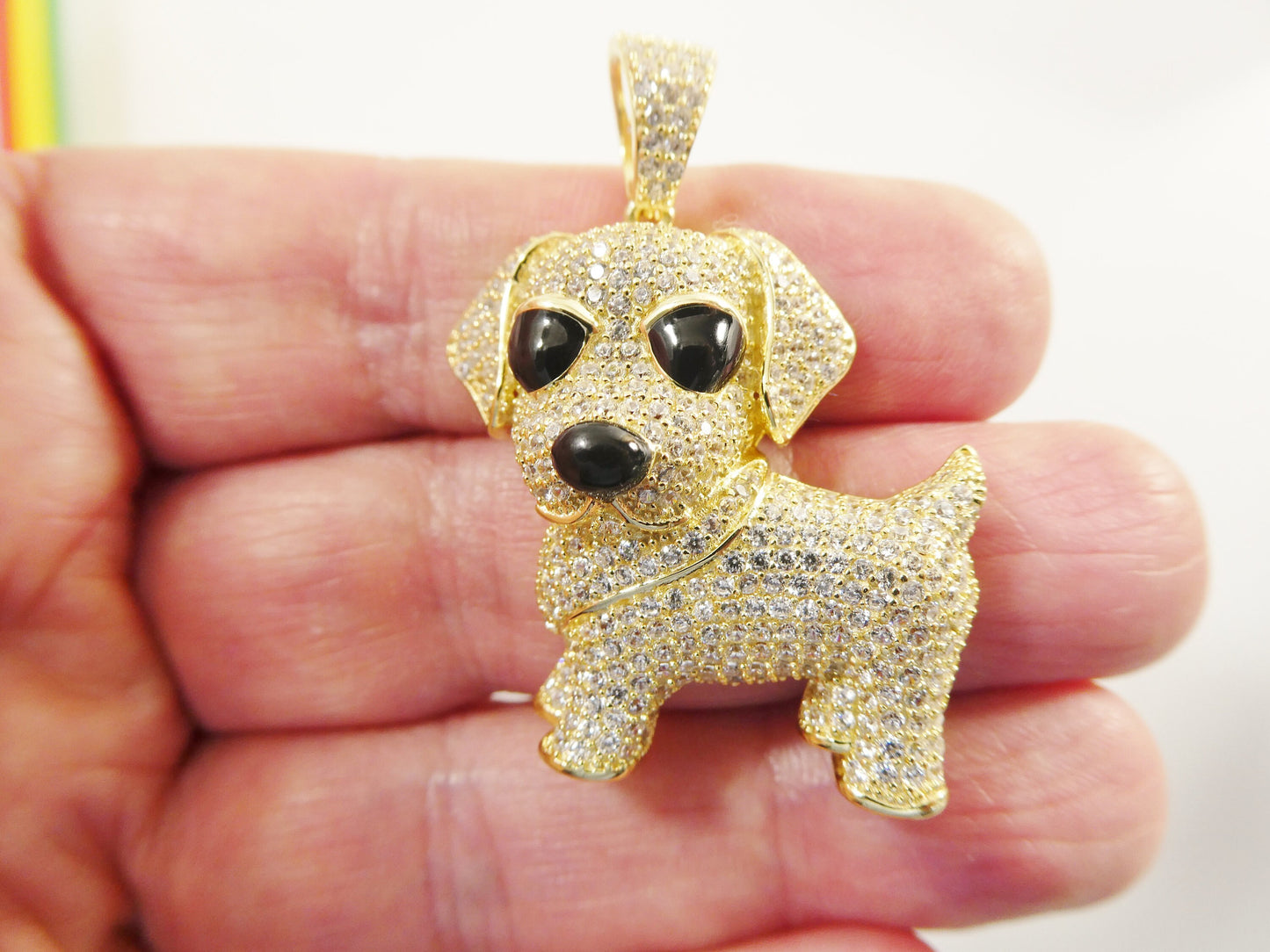 real 925 sterling silver full stone setting dog animal pendent