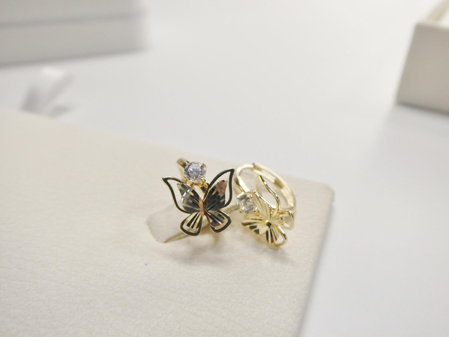 real 10k solid yellow gold designer butterfly hoop huggie earrings