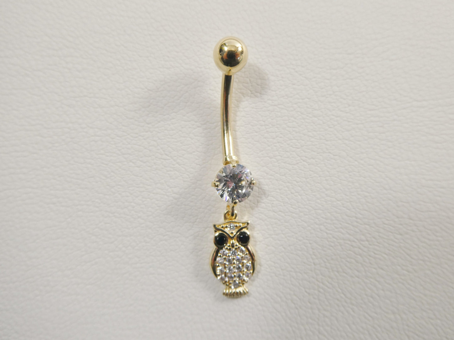 14k real solid yellow gold owl dangling belly button ring piercing
