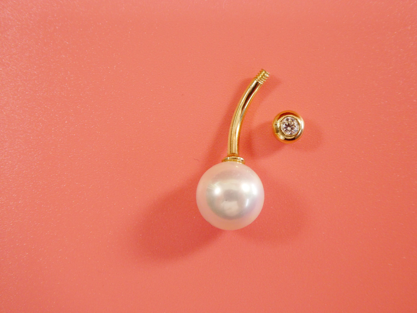14k real solid yellow gold freshwater pearl belly button ring piercing