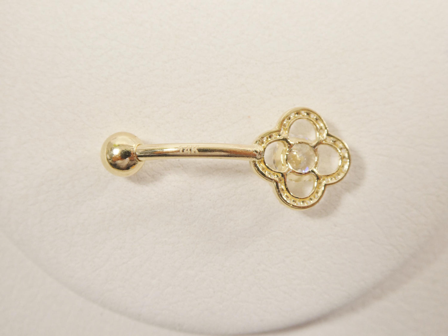 14k real solid yellow gold flower shaped belly button ring piercing