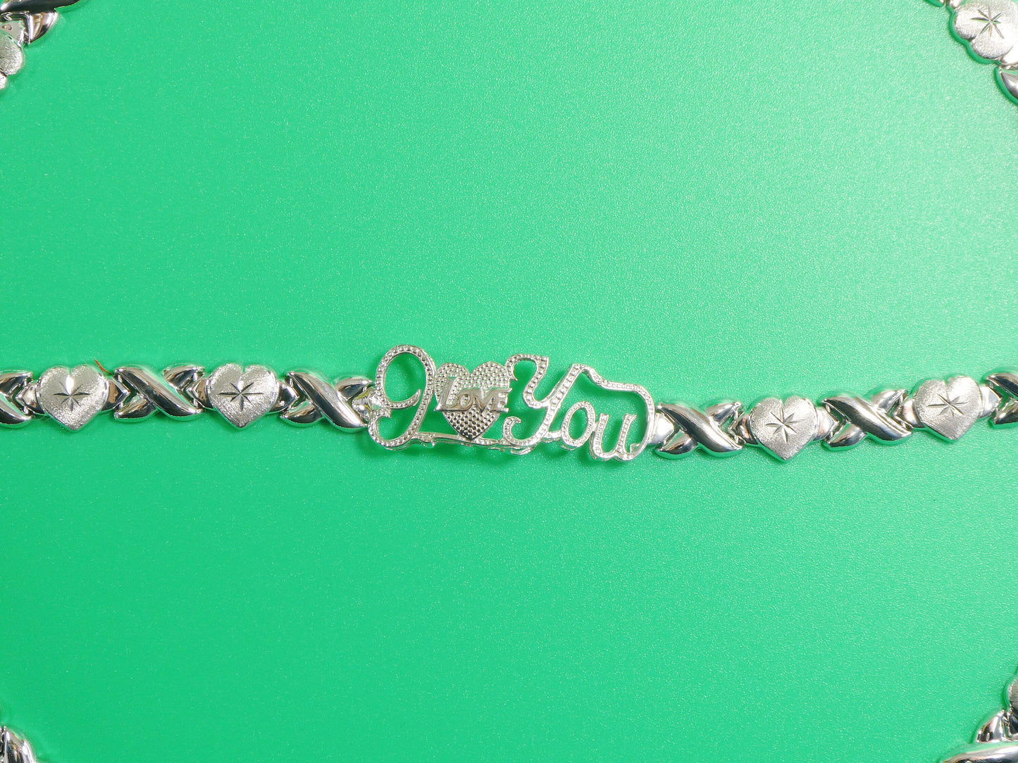 925 real sterling silver I love you xoxo hugs and kisses stampato 14k white gold tone color