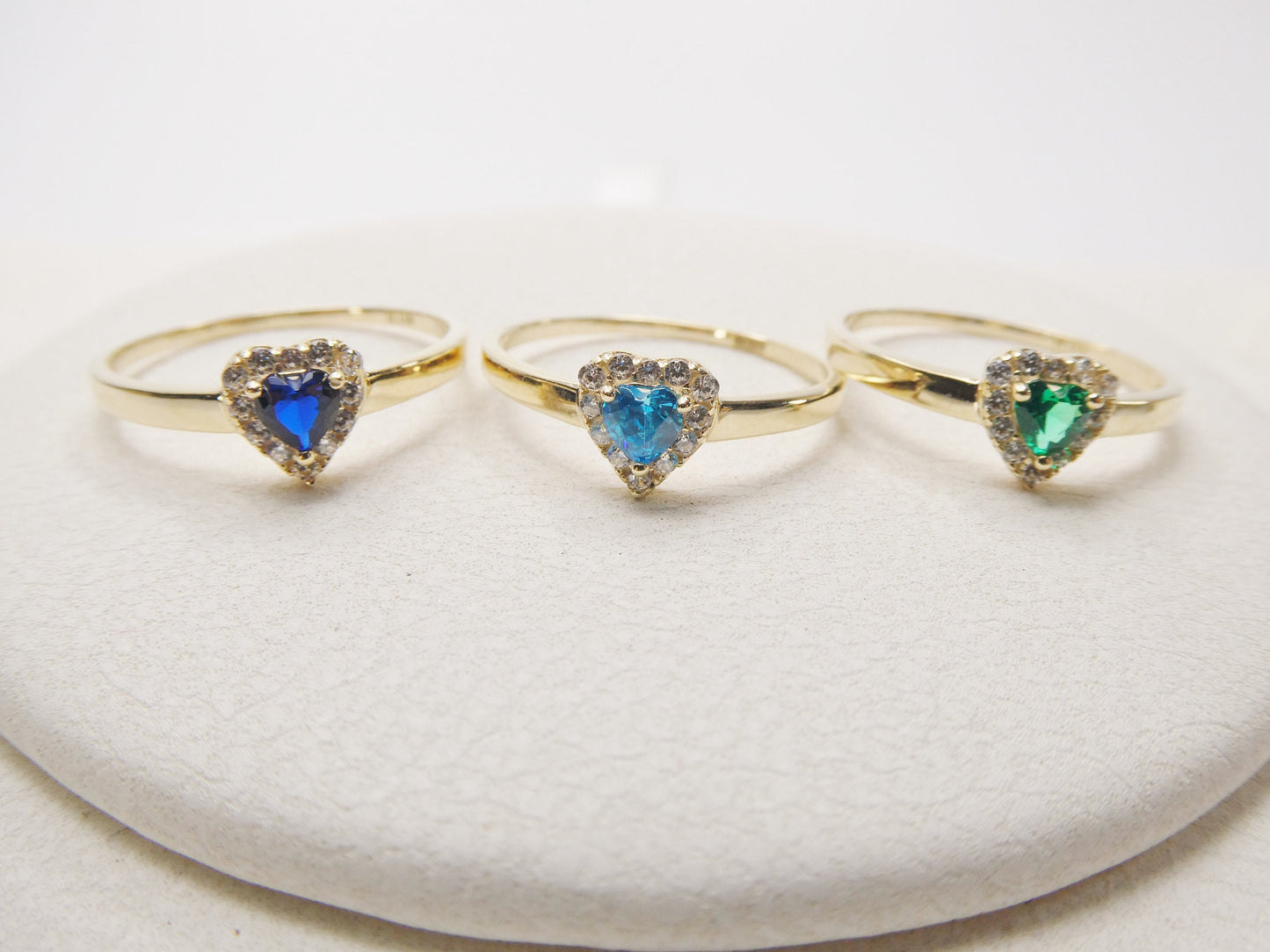 10k solid yellow gold baby children heart shaped color stone ring