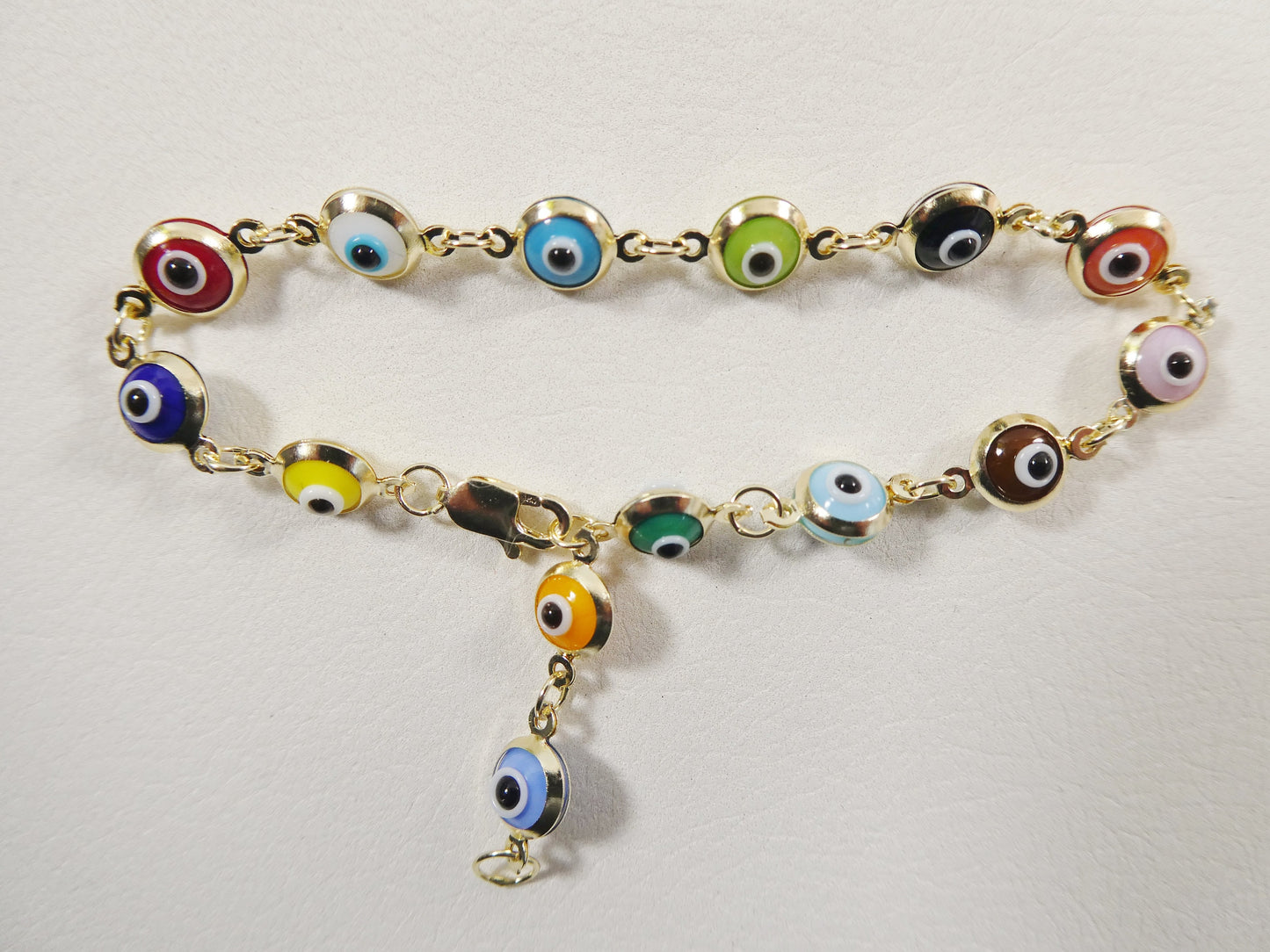 real 14k sold yellow gold 6 inch evil eye multi color adjustable baby bracelet